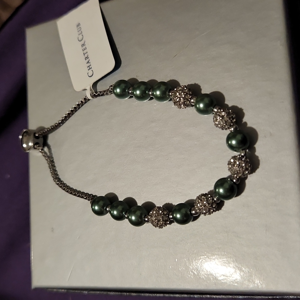 CHARTER CLUB Pavé & Imitation Pearl Slider Bracelet